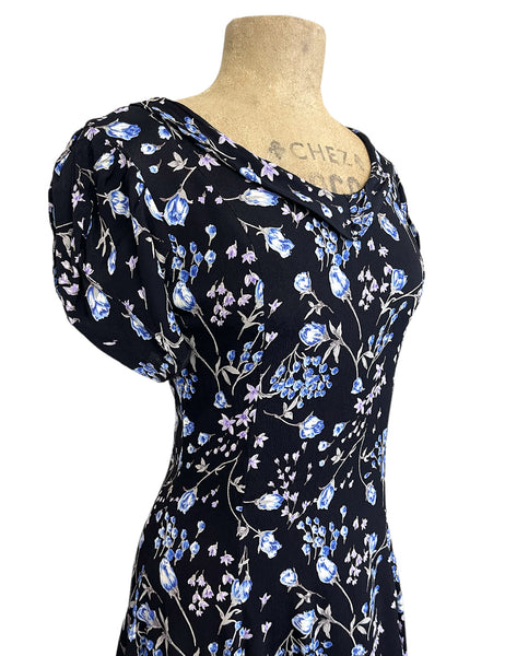 Cool Blue Roses 1930s Style Venice Beach Swing Dress