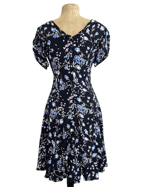 Cool Blue Roses 1930s Style Venice Beach Swing Dress