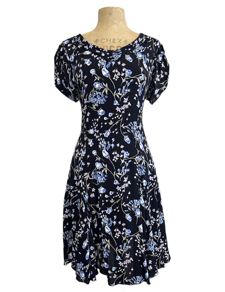 Cool Blue Roses 1930s Style Venice Beach Swing Dress