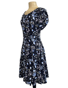 Cool Blue Roses 1930s Style Venice Beach Swing Dress