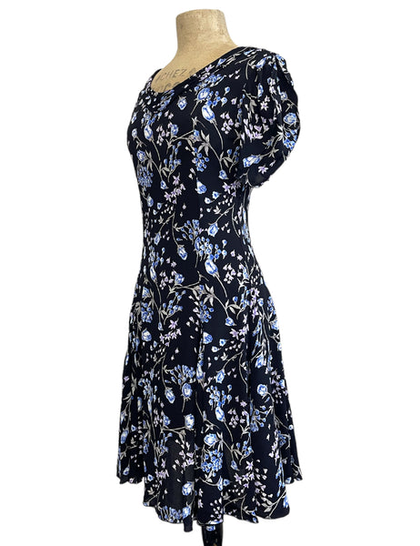 Cool Blue Roses 1930s Style Venice Beach Swing Dress