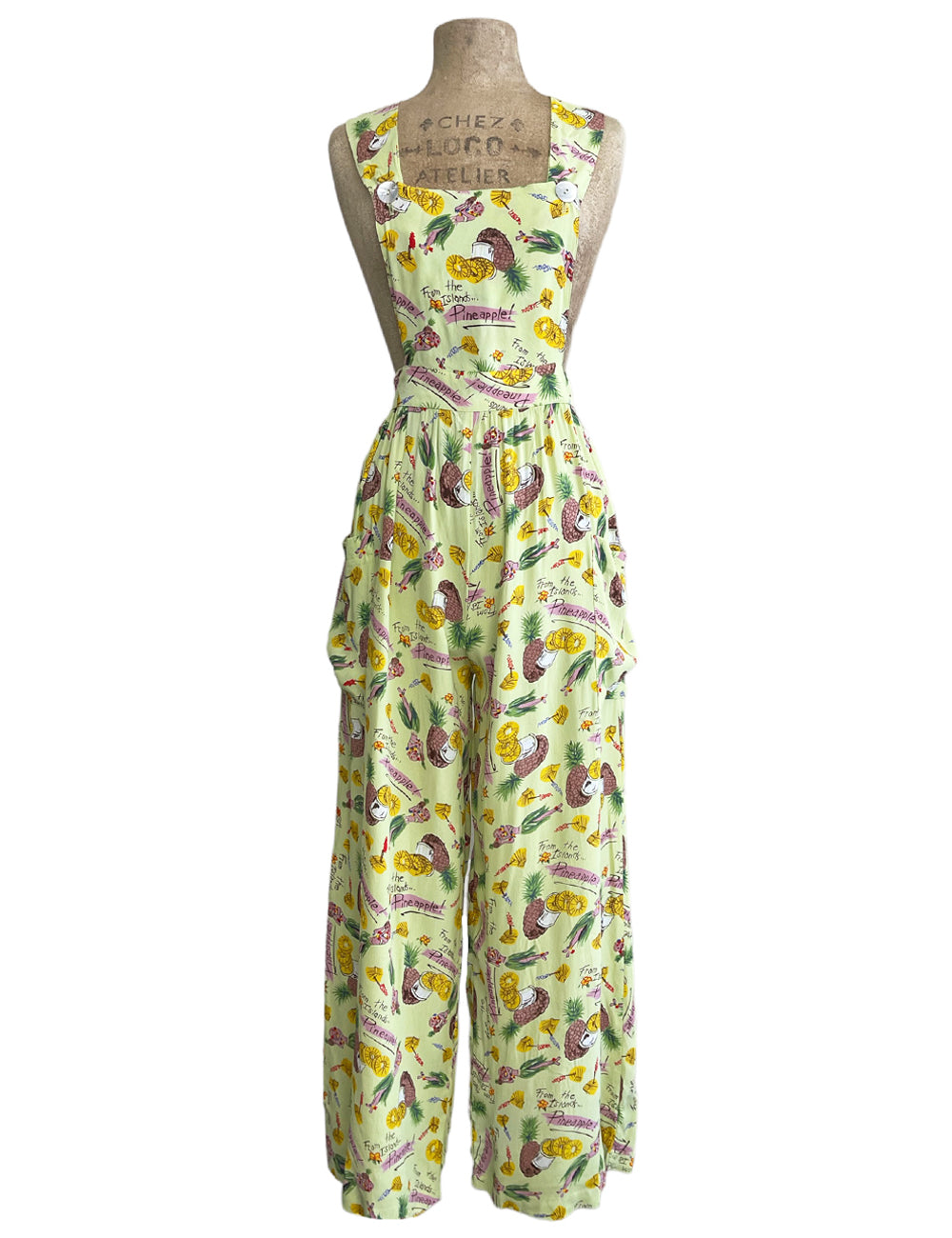 LIMITED RUN - Cool Green Pineapple Print 1940s Rosie Bib Overalls