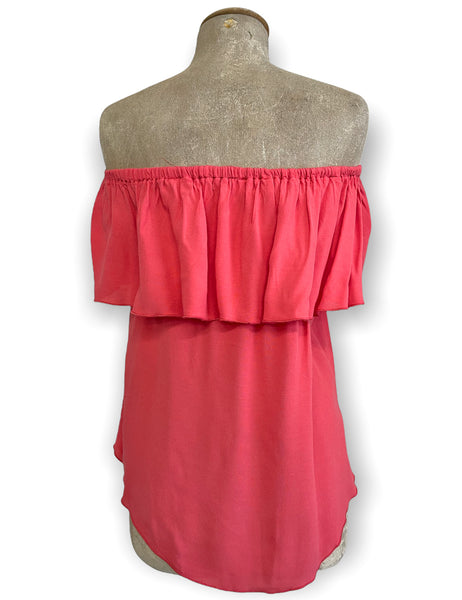 Solid Coral Pink Off the Shoulder Dolores Peasant Blouse