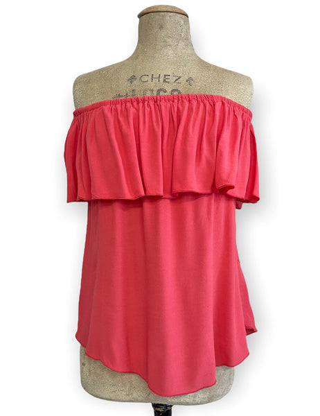 Solid Coral Pink Off the Shoulder Dolores Peasant Blouse