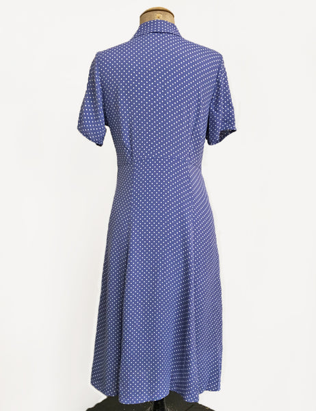 Cornflower Blue Polka Dot Short Sleeve Knee Length Vintage Day Dress