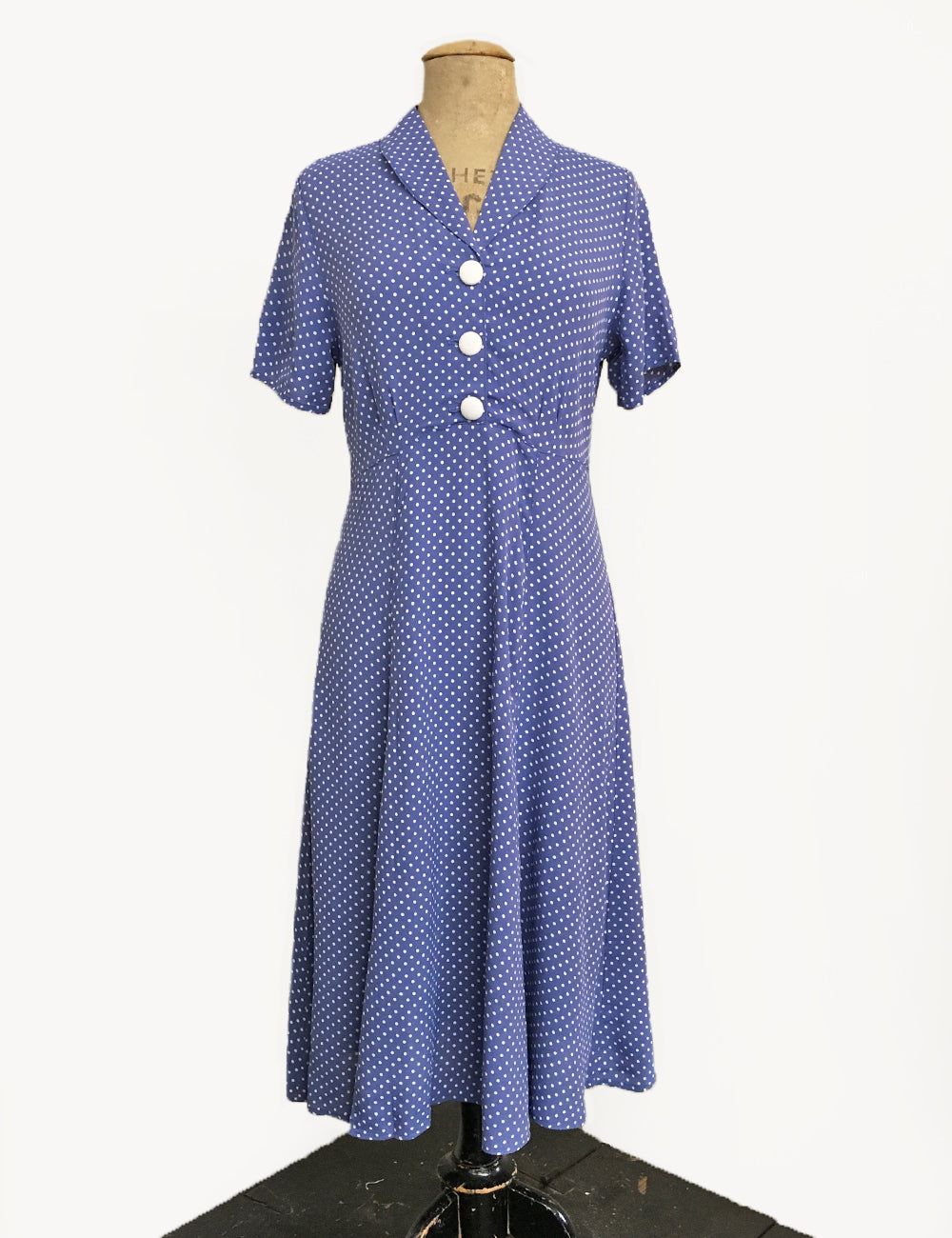 Cornflower Blue Polka Dot Short Sleeve Knee Length Vintage Day Dress