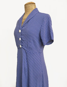 Cornflower Blue Polka Dot Short Sleeve Knee Length Vintage Day Dress