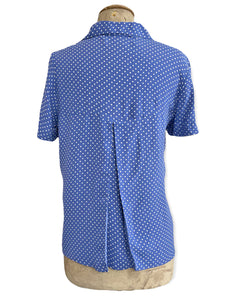 FINAL SALE - Cornflower Blue Polka Dot Button Up Boyfriend Camp Shirt