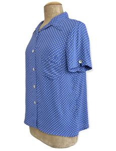 FINAL SALE - Cornflower Blue Polka Dot Button Up Boyfriend Camp Shirt