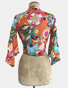 Colorful Boho Floral Cotton Angel Wing Crop Tie Top - FINAL SALE