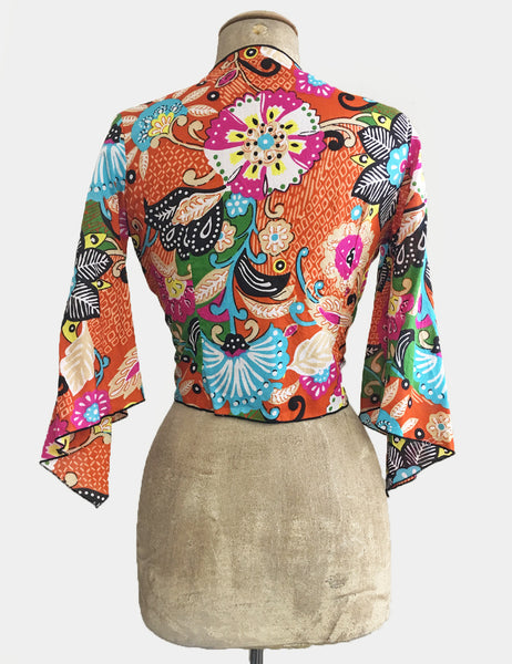Colorful Boho Floral Cotton Angel Wing Crop Tie Top - FINAL SALE