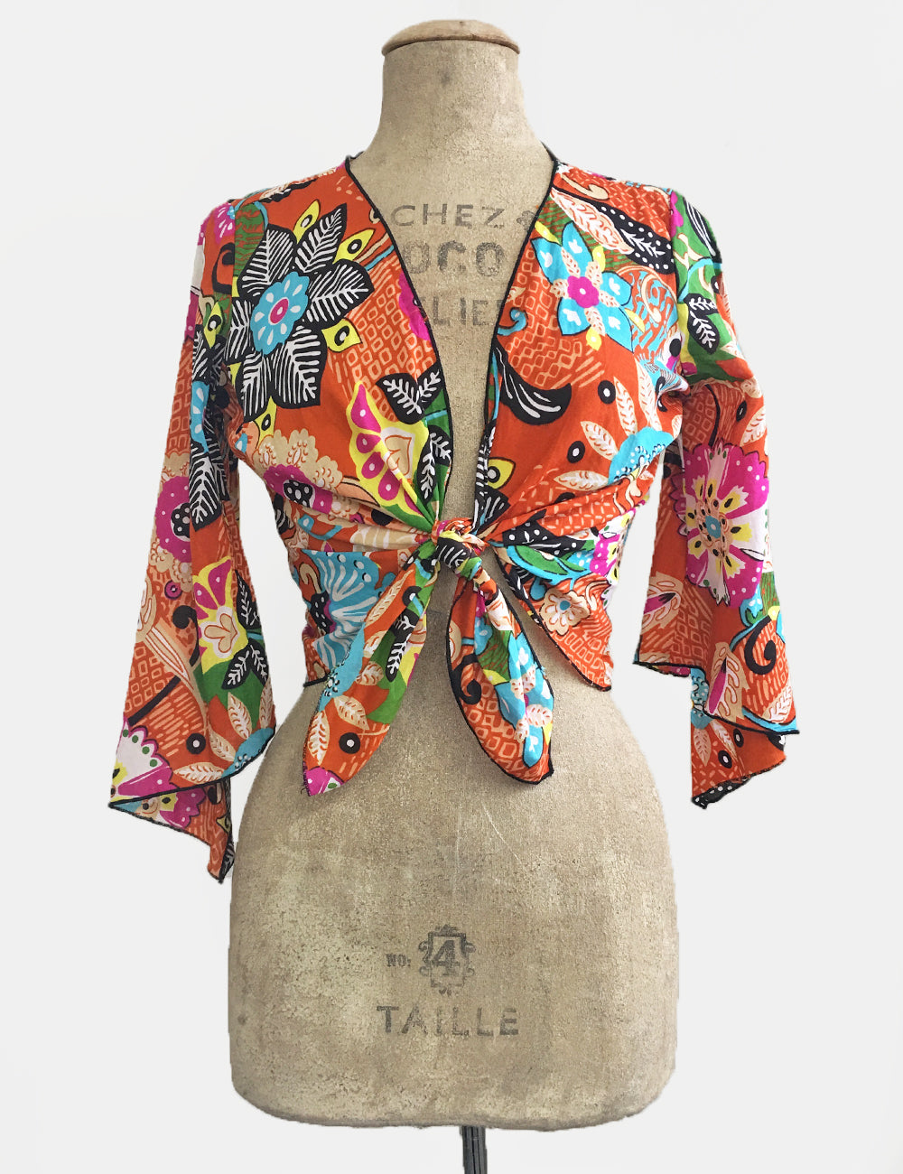 Colorful Boho Floral Cotton Angel Wing Crop Tie Top - FINAL SALE