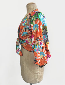 Colorful Boho Floral Cotton Angel Wing Crop Tie Top - FINAL SALE