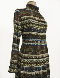 Cozy Cabin Stripe Turtleneck Stretch Knit Mod Pullover Dress