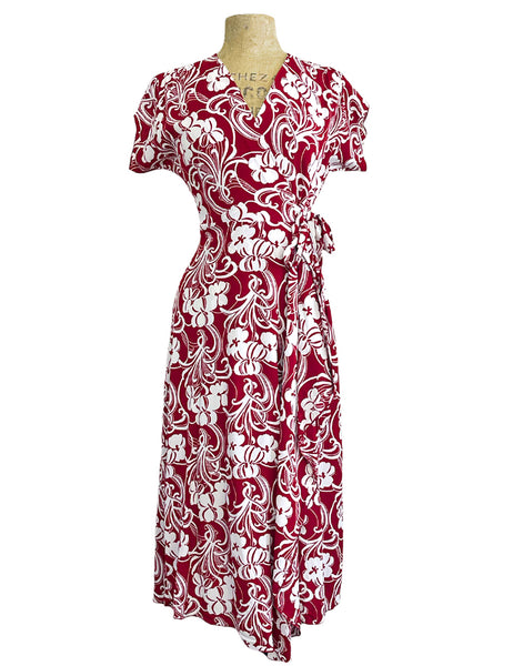 Cranberry Regency Floral Vintage Inspired Cascade Wrap Dress
