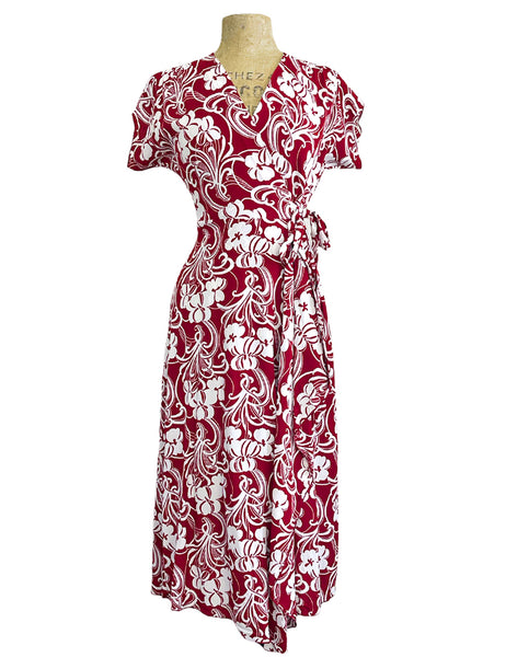 Cranberry Regency Floral Vintage Inspired Cascade Wrap Dress