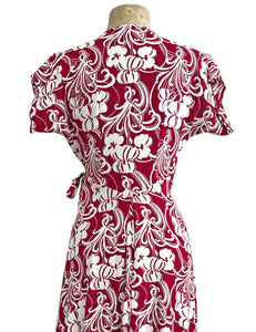 Cranberry Regency Floral Vintage Inspired Cascade Wrap Dress