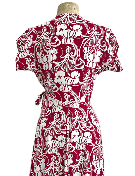Cranberry Regency Floral Vintage Inspired Cascade Wrap Dress