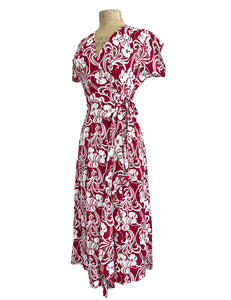 Cranberry Regency Floral Vintage Inspired Cascade Wrap Dress