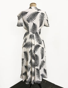 Ivory & Black Large Fern Print Cascade Wrap Dress