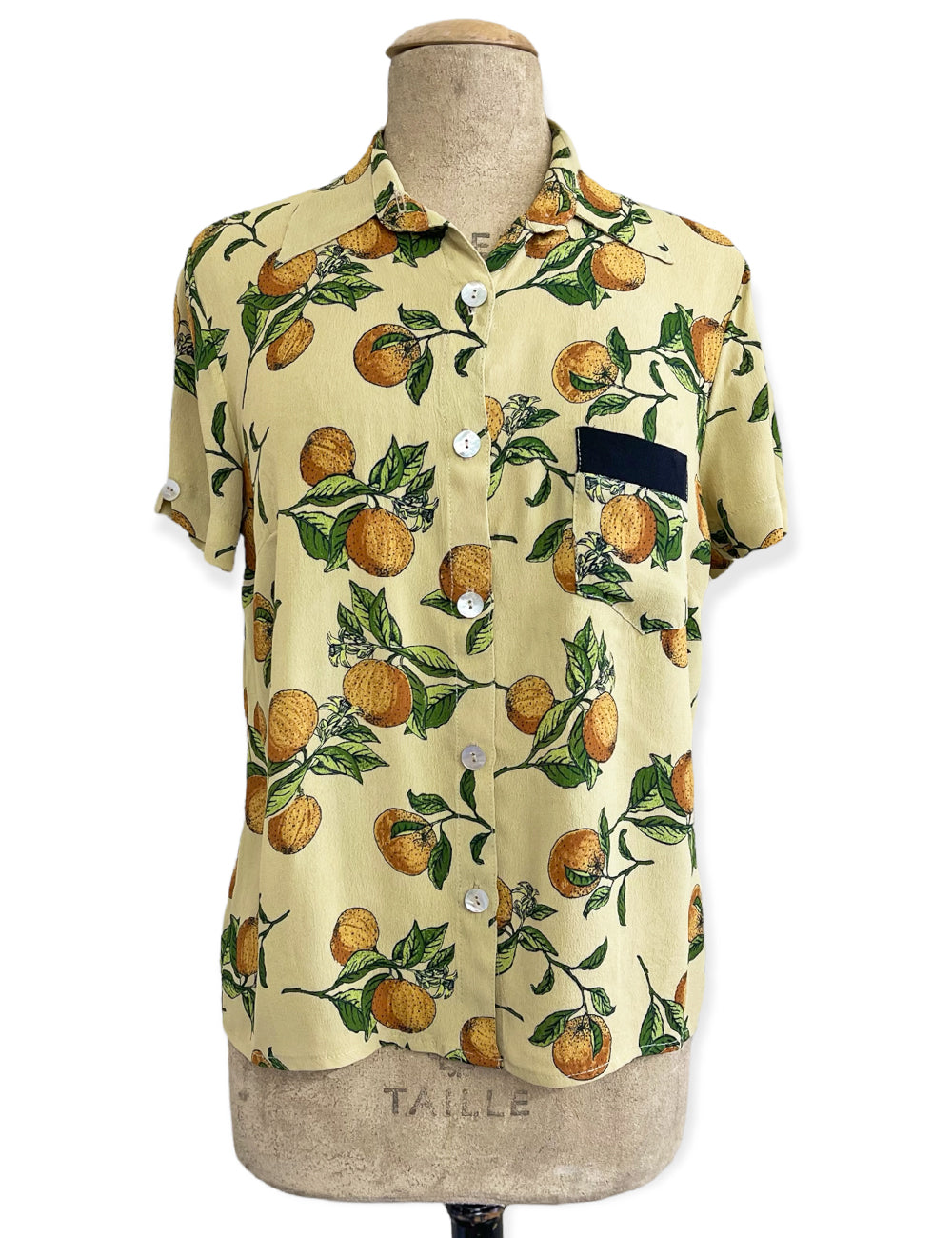 FINAL SALE - Orange Cream Print Button Up Boyfriend Camp Shirt