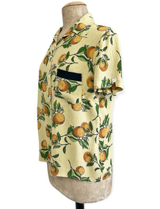 FINAL SALE - Orange Cream Print Button Up Boyfriend Camp Shirt