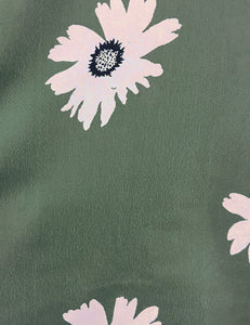 Army Green Daisy Print Short Sleeve Vintage Day Dress - FINAL SALE