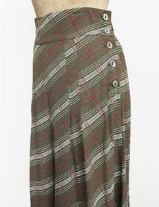 Dark Green Plaid High Waisted Wide Leg Culottes - FINAL SALE