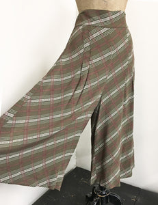 Dark Green Plaid High Waisted Wide Leg Culottes - FINAL SALE