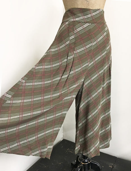 Dark Green Plaid High Waisted Wide Leg Culottes - FINAL SALE
