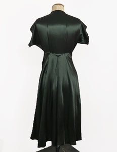 Dark Emerald Green Satin Cascade Wrap Dress