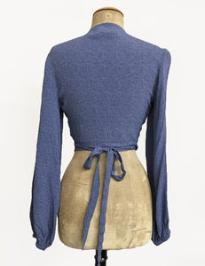 Denim Blue Pixie Dot Vintage Inspired Babaloo Wrap Top