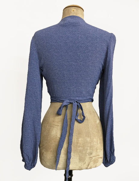 Denim Blue Pixie Dot Vintage Inspired Babaloo Wrap Top