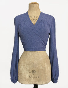 Denim Blue Pixie Dot Vintage Inspired Babaloo Wrap Top