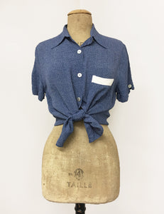Denim Blue Pixie Polka Dot Short Sleeve Camp Shirt - FINAL SALE