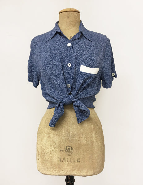 Denim Blue Pixie Polka Dot Short Sleeve Camp Shirt - FINAL SALE