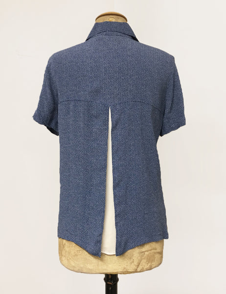 Denim Blue Pixie Polka Dot Short Sleeve Camp Shirt - FINAL SALE