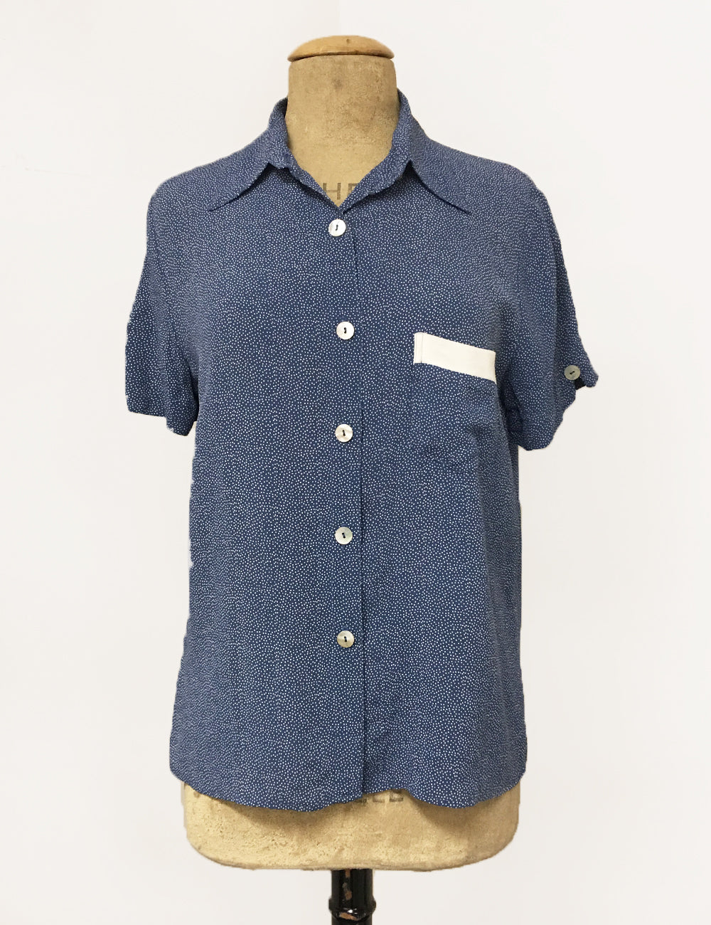 Denim Blue Pixie Polka Dot Short Sleeve Camp Shirt - FINAL SALE