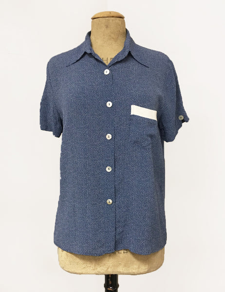 Denim Blue Pixie Polka Dot Short Sleeve Camp Shirt - FINAL SALE