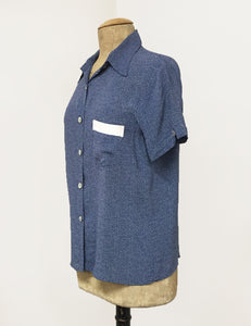 Denim Blue Pixie Polka Dot Short Sleeve Camp Shirt - FINAL SALE