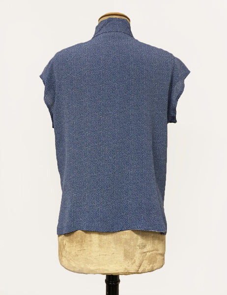 Denim Blue Pixie Dot 1930s Tea Timer Button Up Blouse