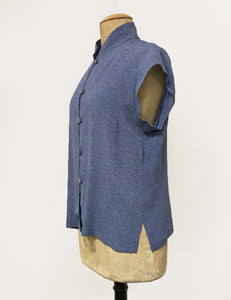 Denim Blue Pixie Dot 1930s Tea Timer Button Up Blouse