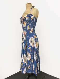 Denim Blue Vintage Western Print 1940s Inspired Marta Halter Swing Dress