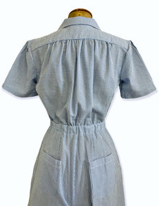 Scout for Loco Lindo Denim Blue Seersucker 1940s Carolina Romper