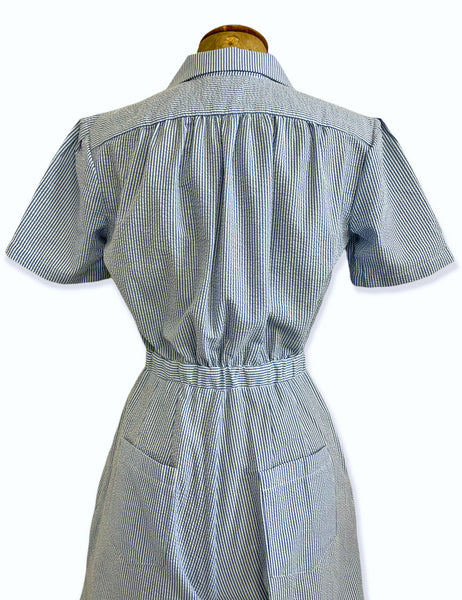 Scout for Loco Lindo Denim Blue Seersucker 1940s Carolina Romper