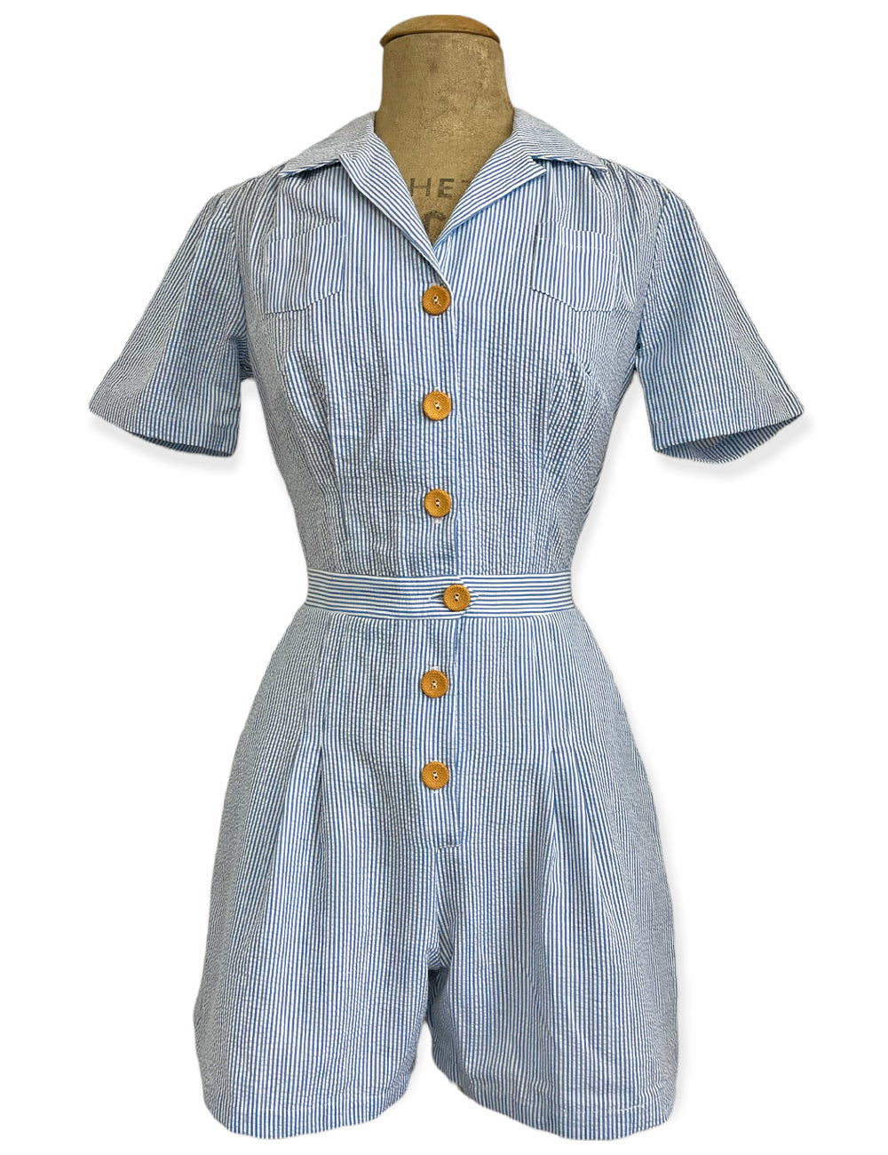 Scout for Loco Lindo Denim Blue Seersucker 1940s Carolina Romper