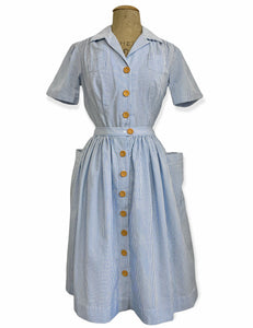 Scout for Loco Lindo Denim Blue Seersucker 1940s Carolina Romper