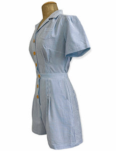 Scout for Loco Lindo Denim Blue Seersucker 1940s Carolina Romper