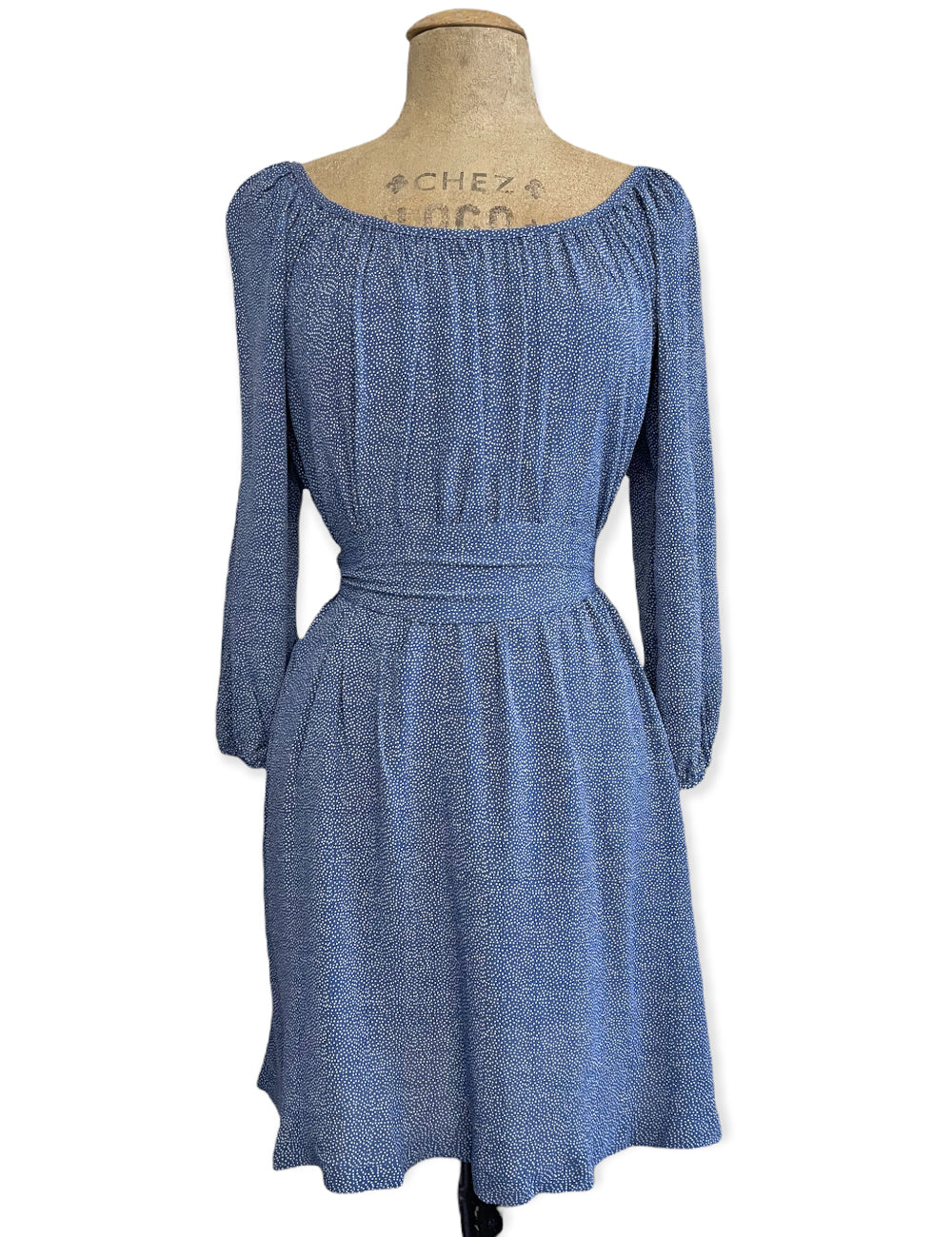 FINAL SALE - Denim Blue Pixie Dot Maria Belted Sundress
