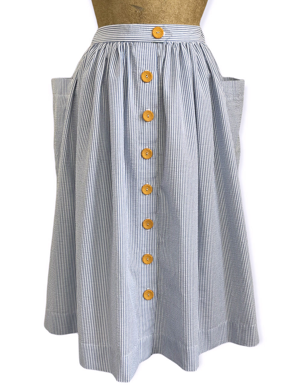 Scout for Loco Lindo Denim Blue Seersucker 1940s Petunia Skirt